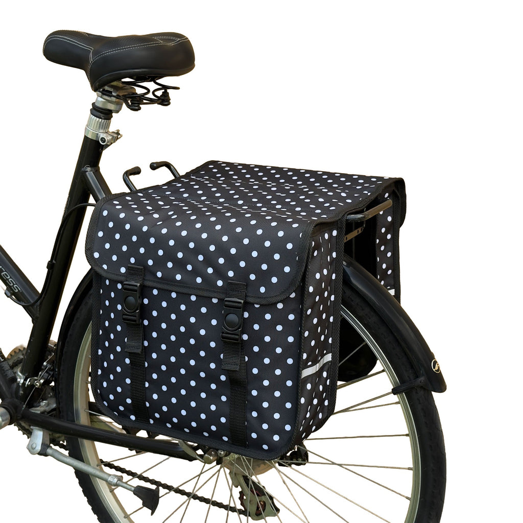 Classic Bicycle Double Pannier Bag in White Polka Dots