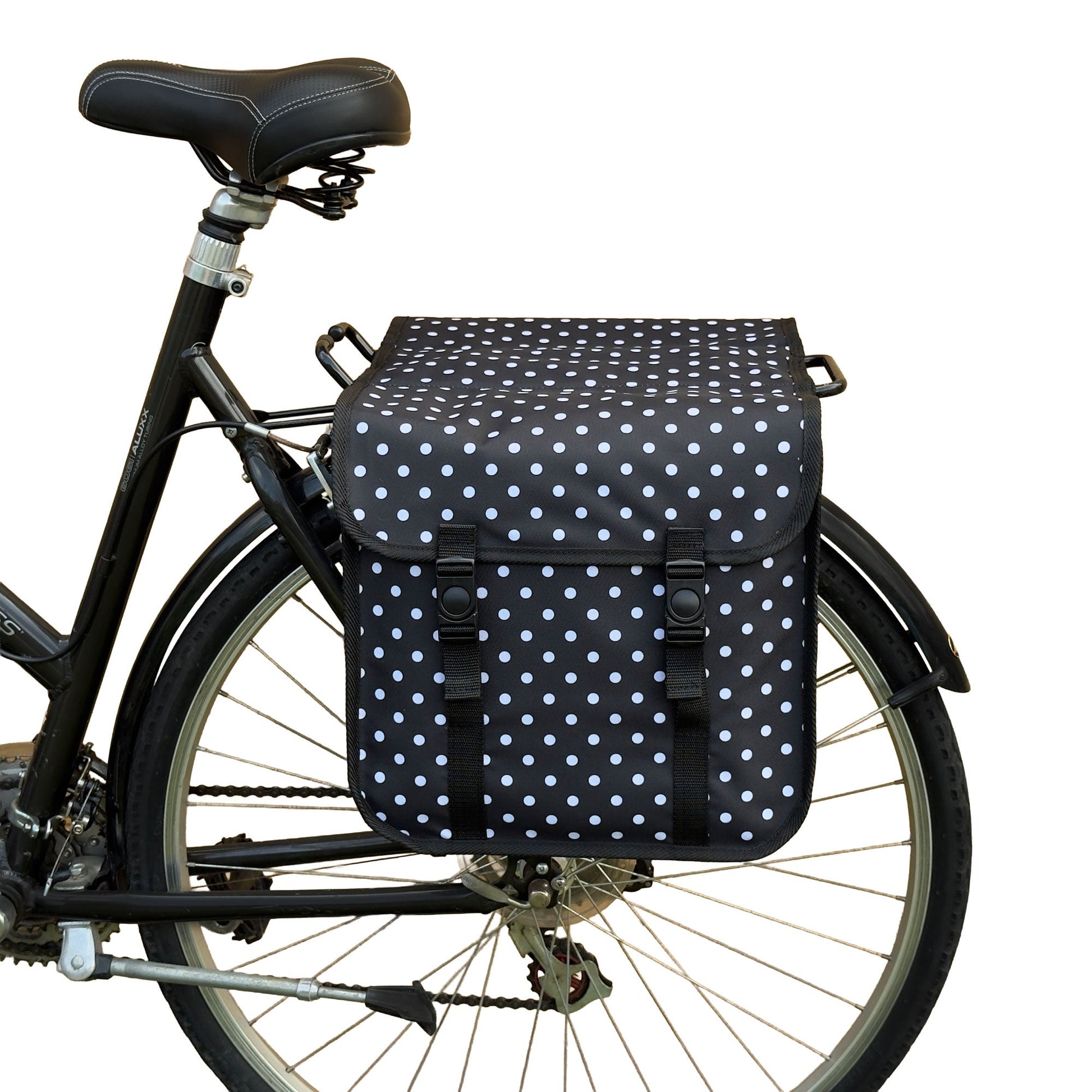 Classic Bicycle Double Pannier Bag in White Polka Dots