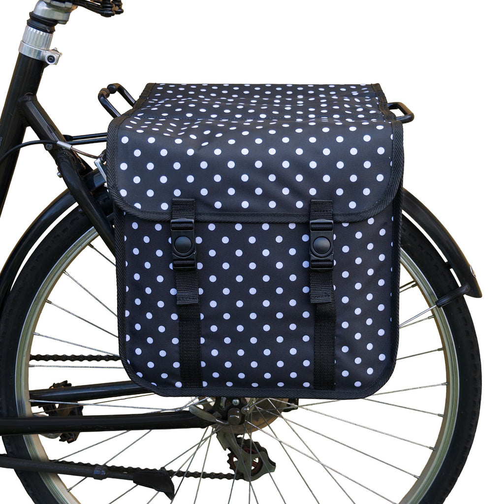 Classic Bicycle Double Pannier Bag in White Polka Dots