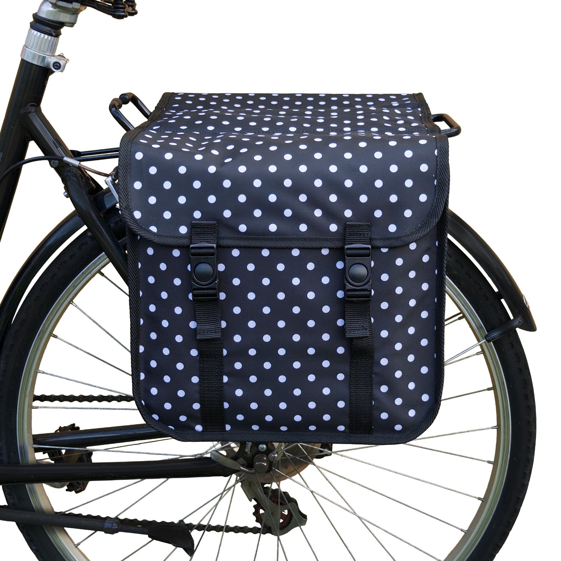 Classic Bicycle Double Pannier Bag in White Polka Dots