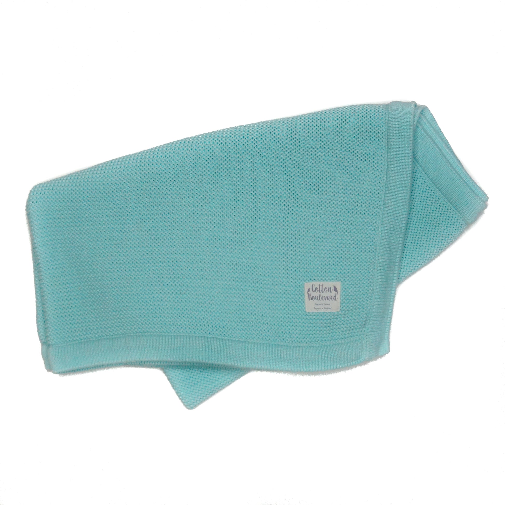 Organic Cotton Knitted Blanket in Aqua 100 x 80cm