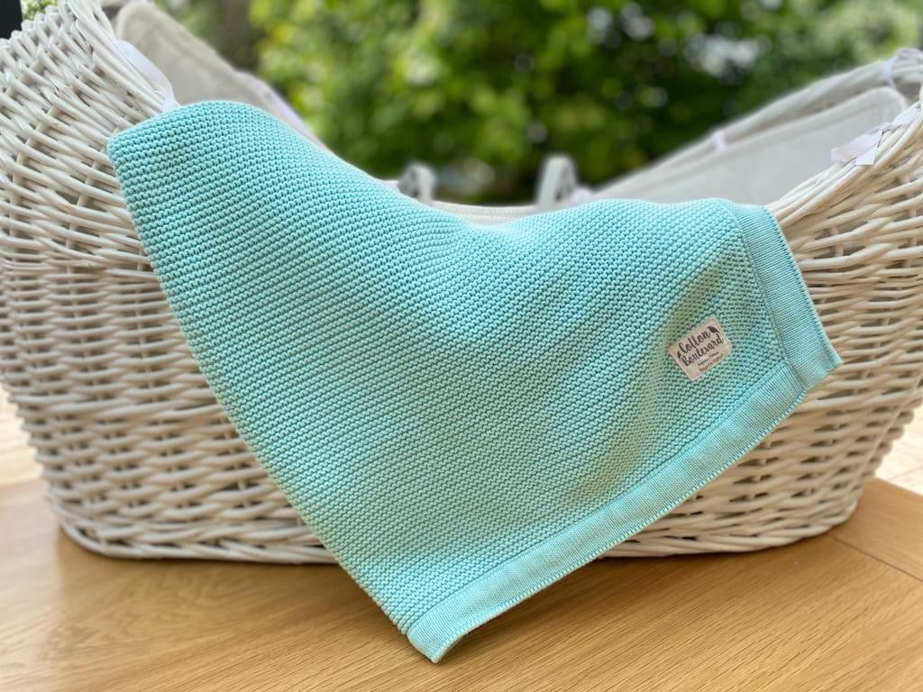 Organic Cotton Knitted Blanket in Aqua 100 x 80cm