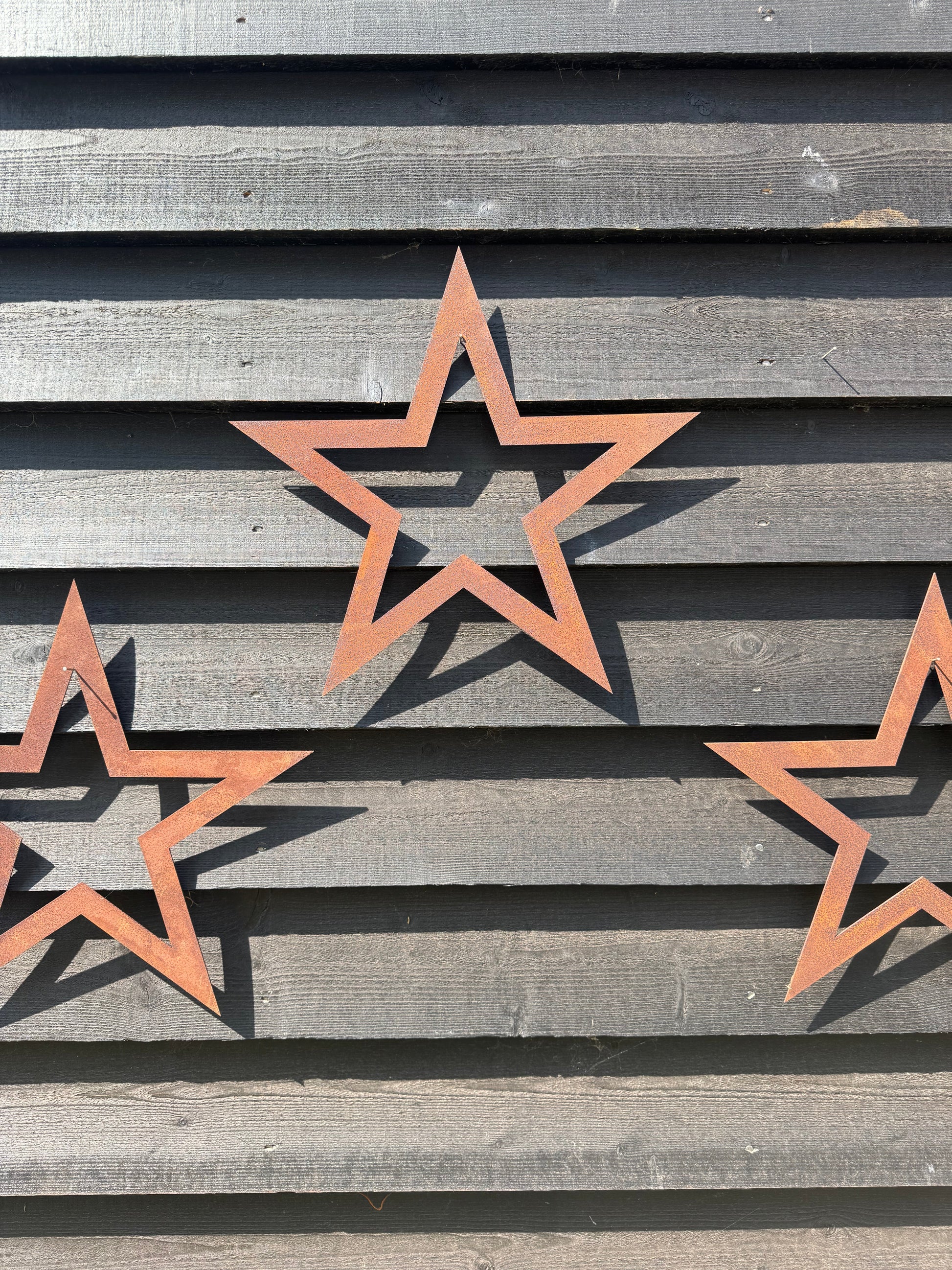 Set of 3 Rusty Metal Stars for Home and Garden