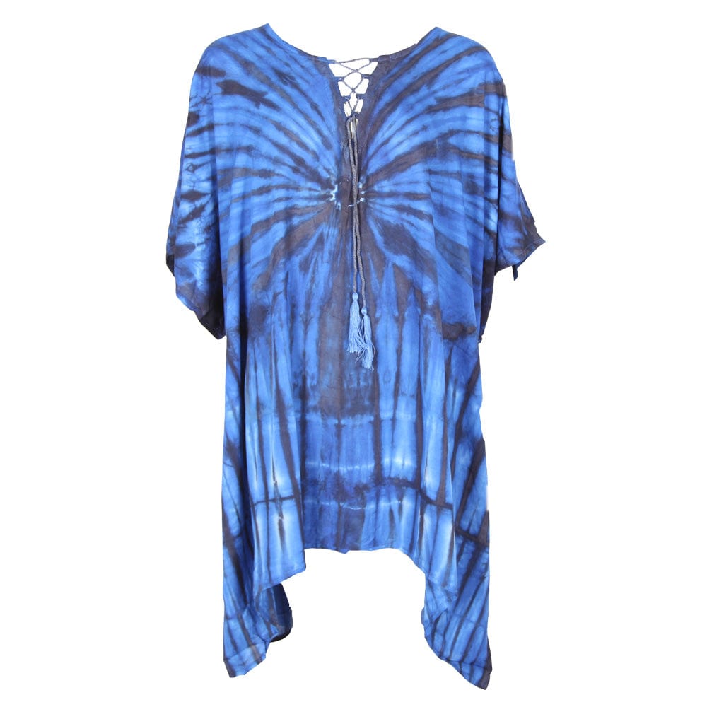 Tie Dye Kurta Long Top with Lace Up Neck