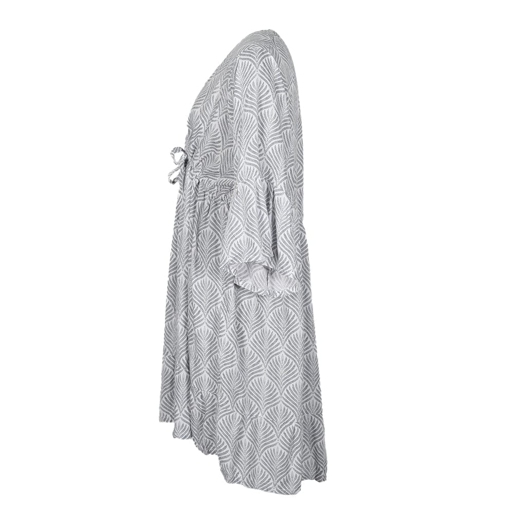 Leaf Print Kurta Dress in Black or Grey