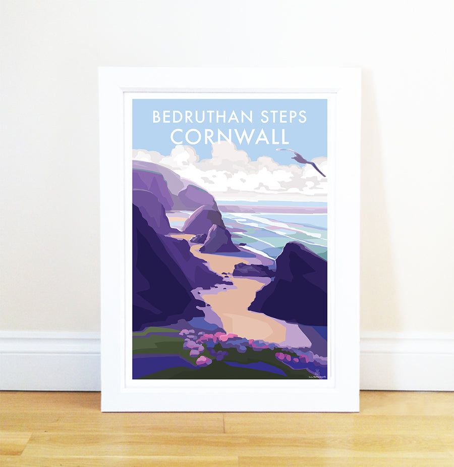 Bedruthan Steps Coastal Travel Poster Print