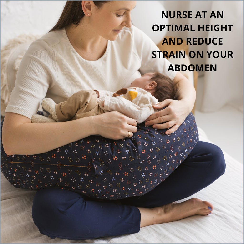 C Shape Nursing and Pregnancy Pillow with Organic Navy Cover