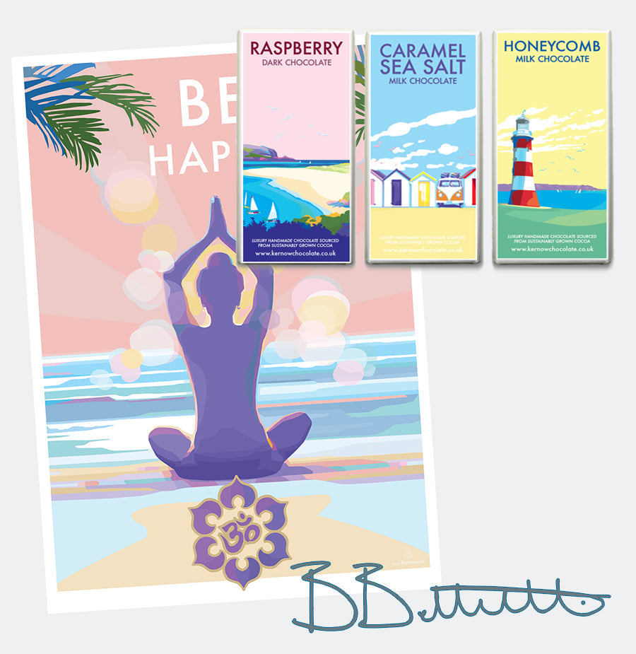 Be Happy Mindfulness Yoga Vintage Retro Quote Poster