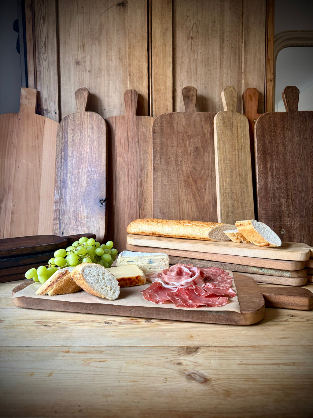 Rustic Wooden Cheese Board and Charcuterie Platter