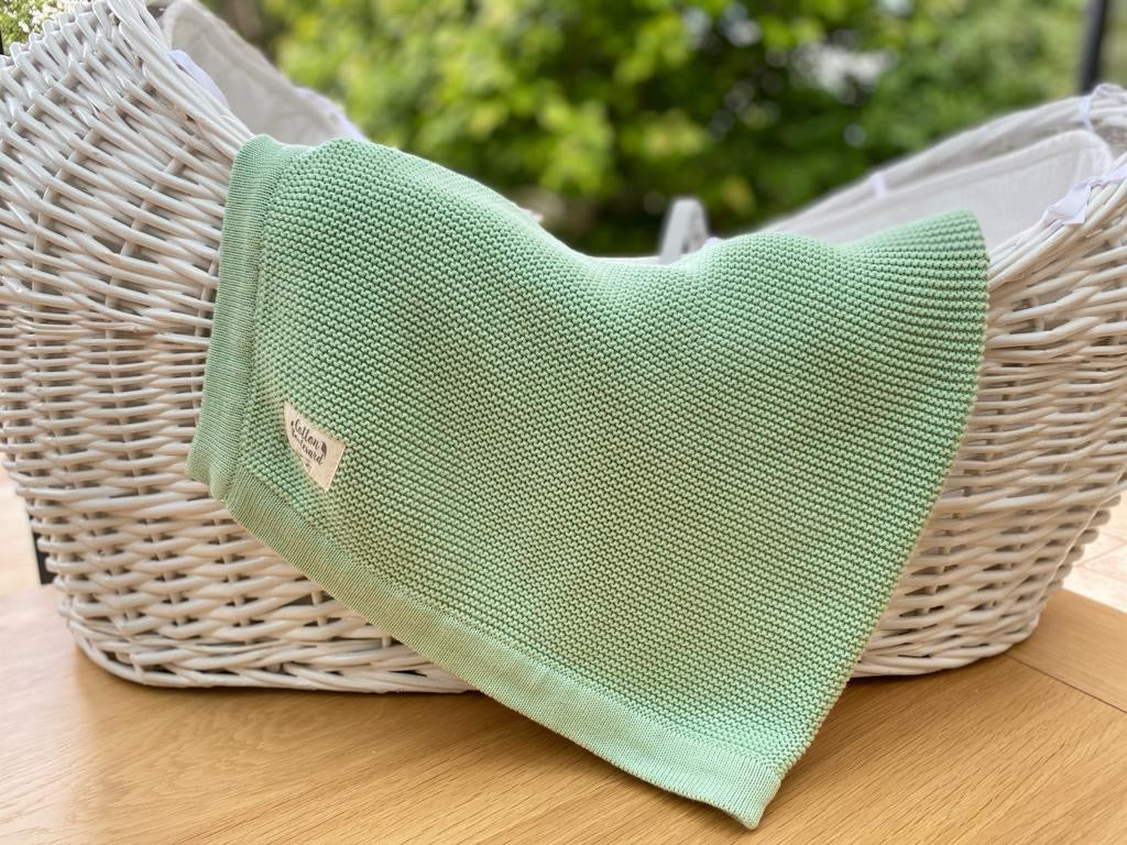 Sage Green Organic Cotton Knitted Blanket 100 x 80cm