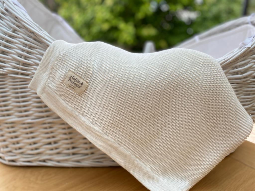 White Organic Cotton Knitted Baby Blanket 100 x 80cm