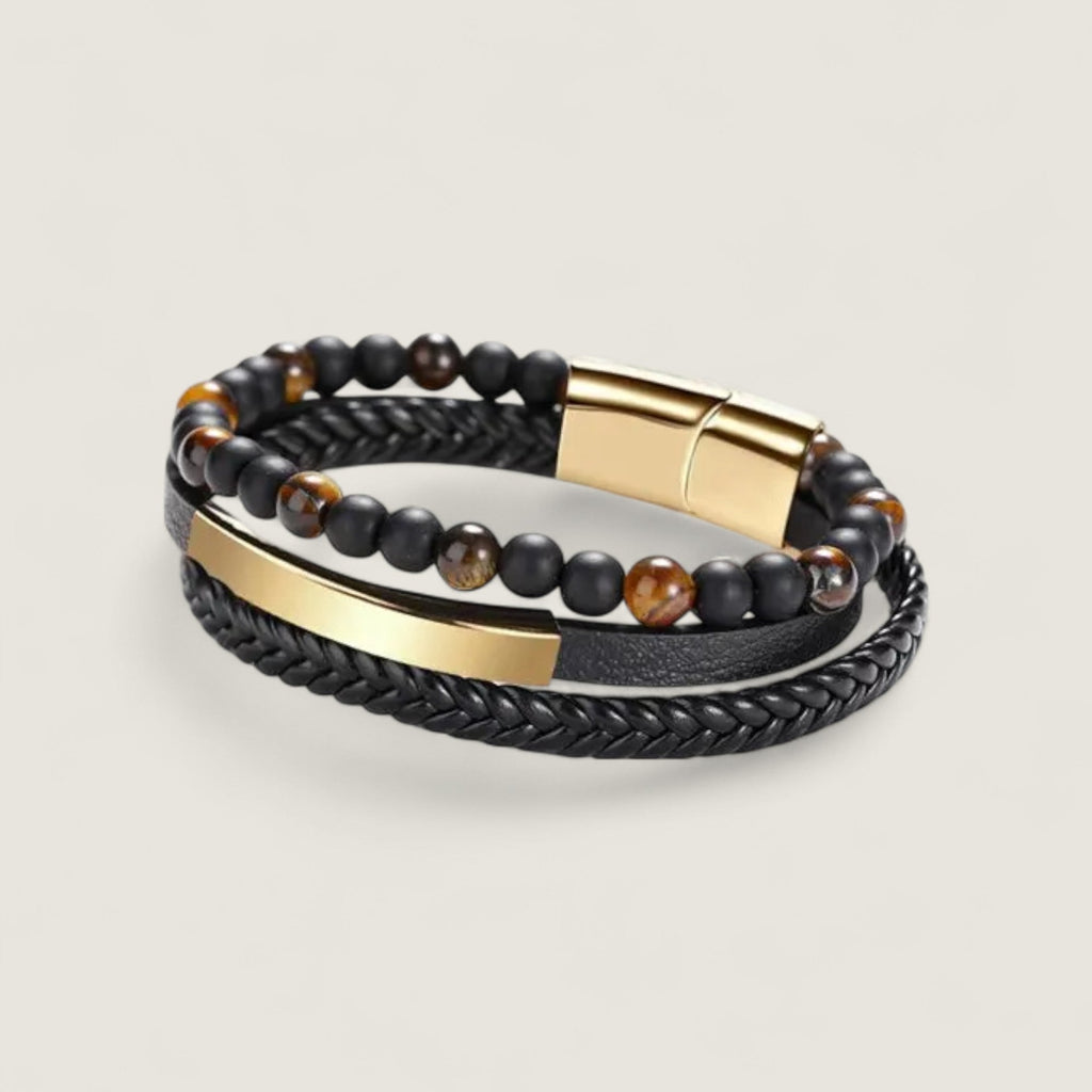 Black Agate and Tiger Eye Gold Bracelet