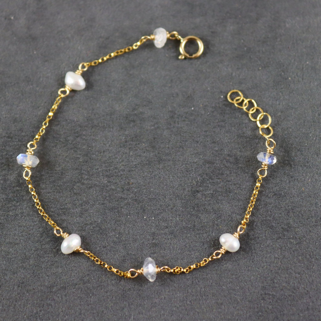 Pearl and Moonstone Bracelet in Gold Filled