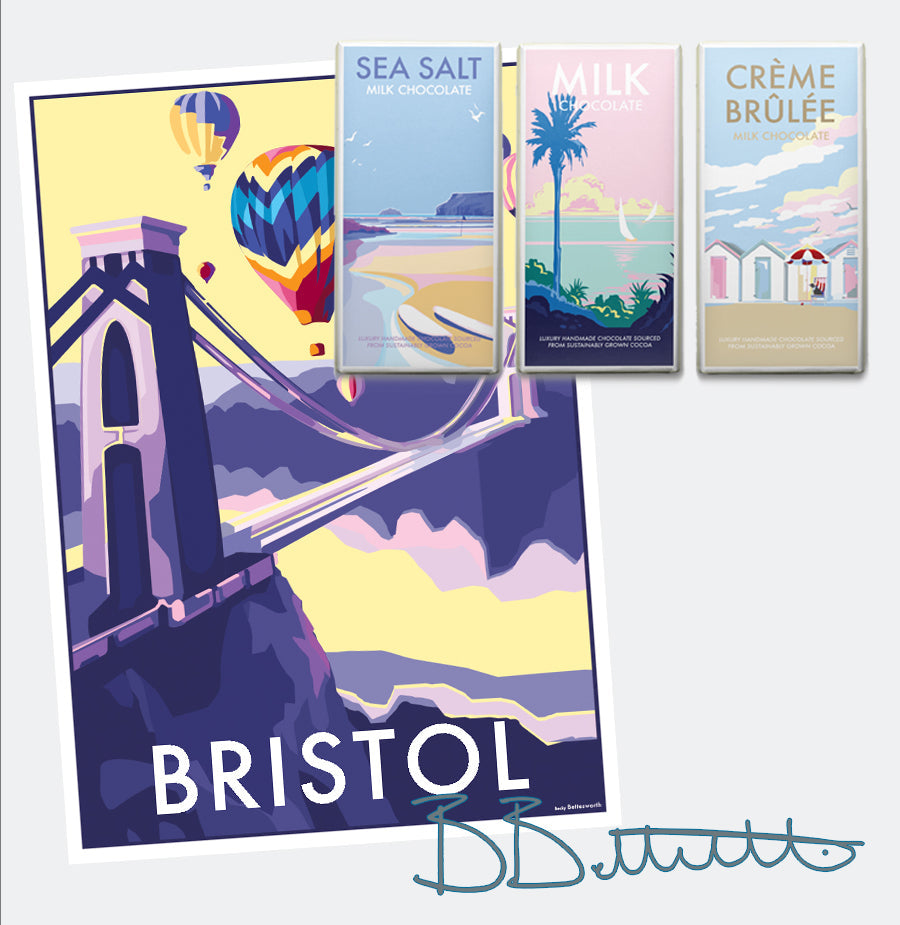 Bristol Travel Poster Print with Suspension Bridge and Hot Air Balloons