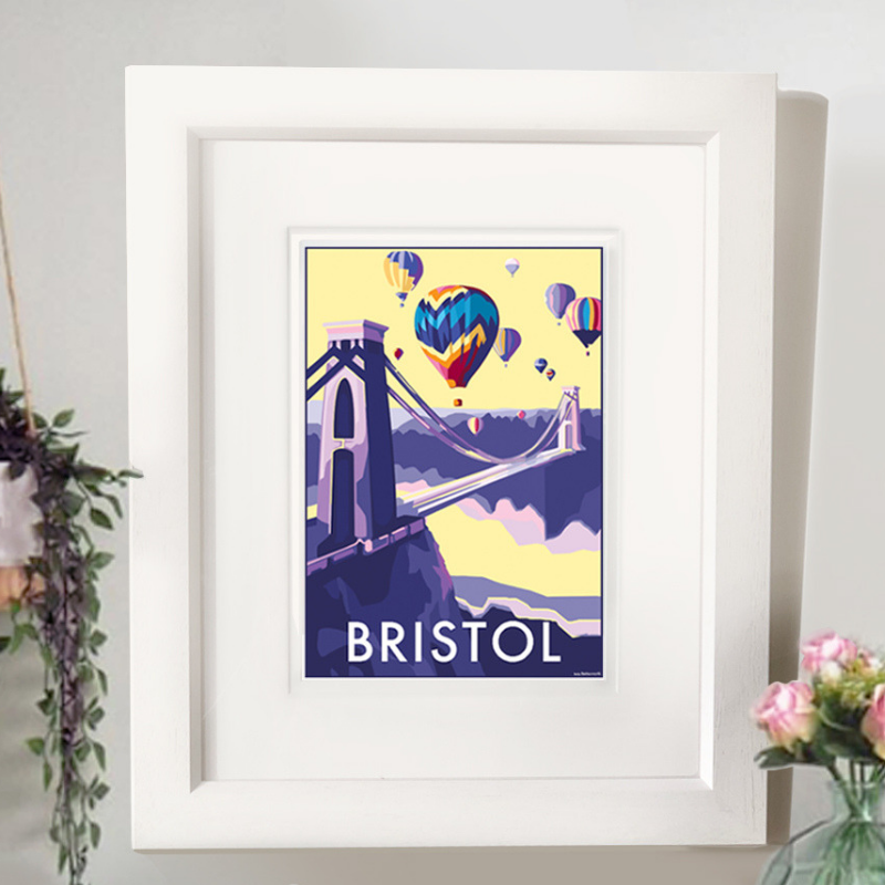Bristol Travel Poster Print with Suspension Bridge and Hot Air Balloons