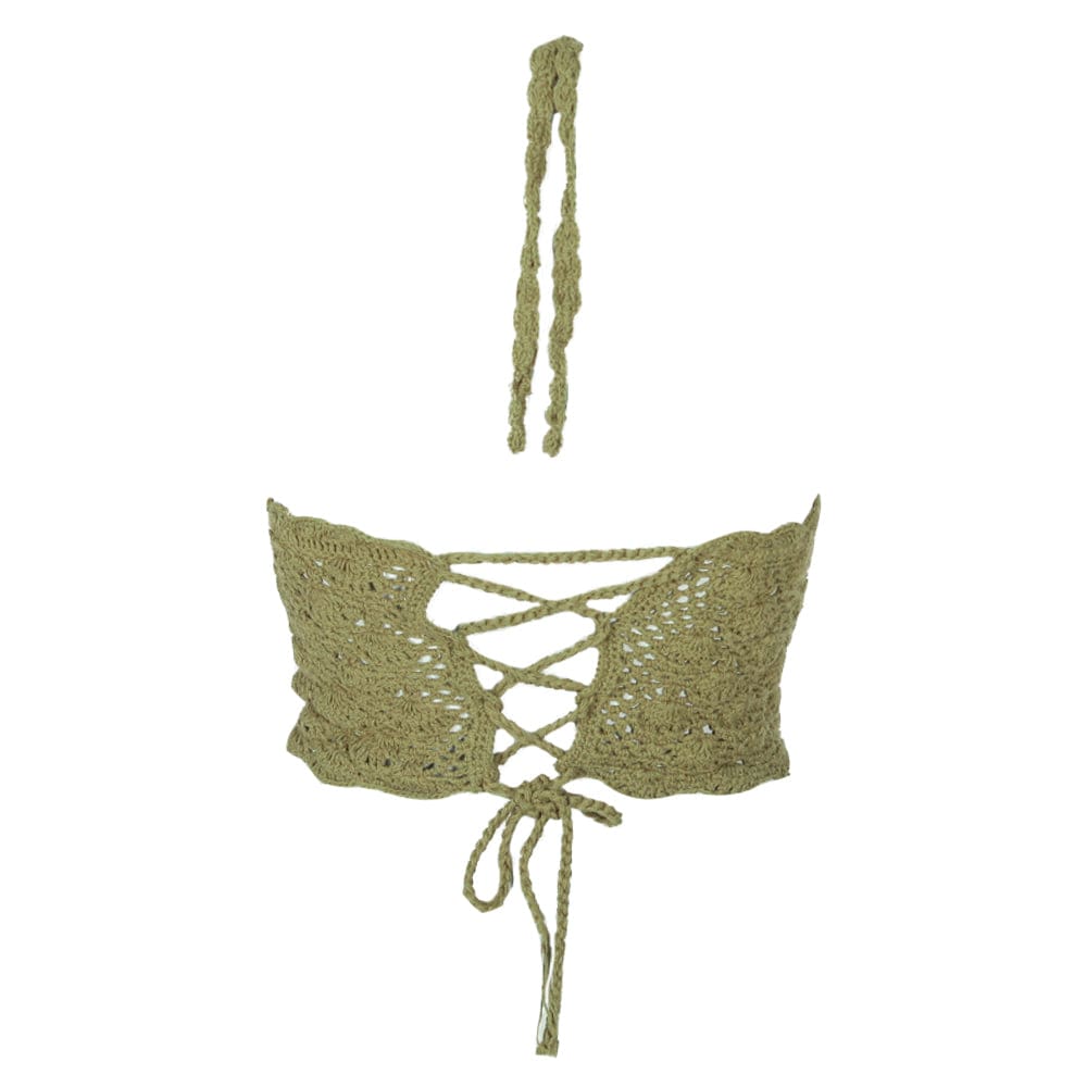 Lace Up Crochet Halter Top in Khaki Green, Navy, Cream or Black