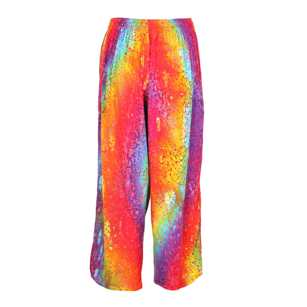 Rainbow Batik Pattern Trousers with Plant Inspired Print