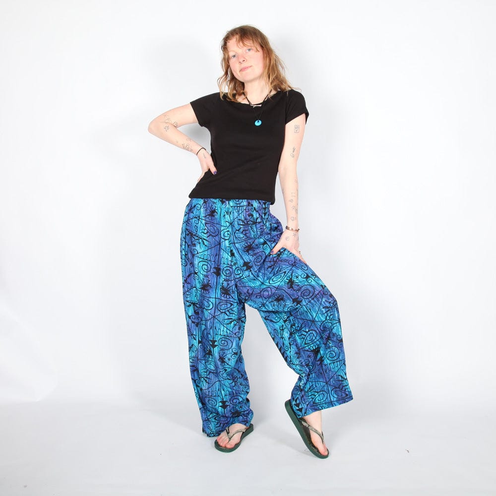 Abstract Lizard Print Trousers in Blue and Purple