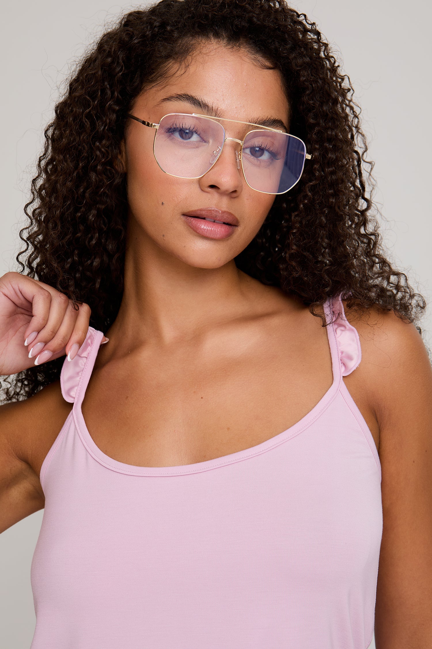 Bamboo Frill Cami Short Pyjama Set in Blush