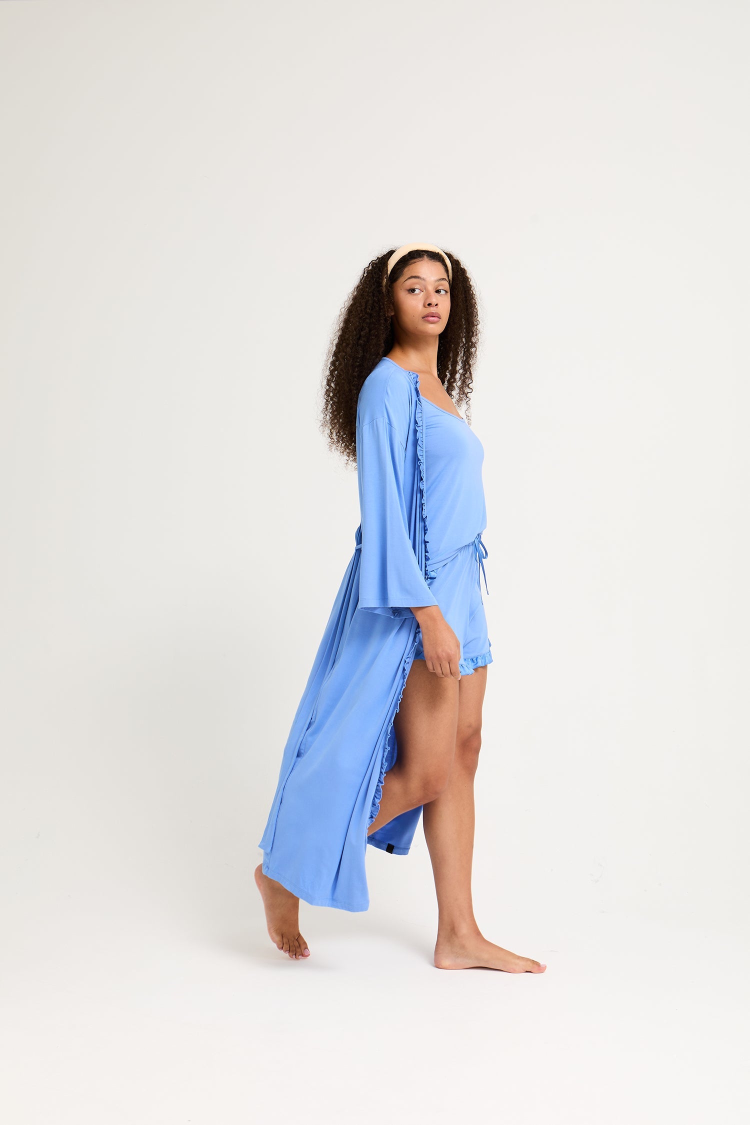 Bamboo Frill Kimono in Cornflower Blue