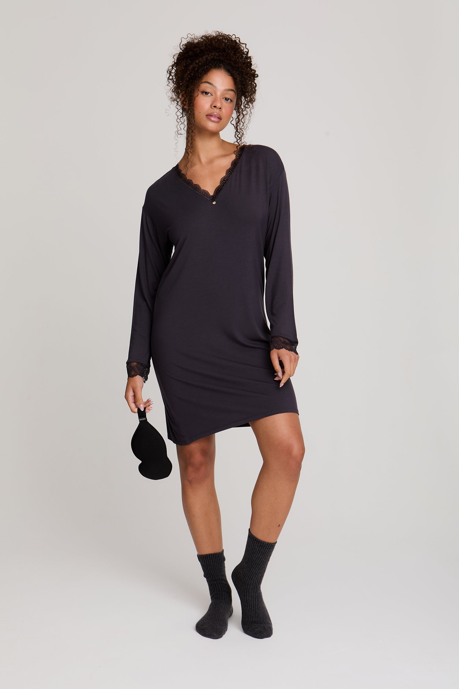 Bamboo Lace Nightdress in Raven