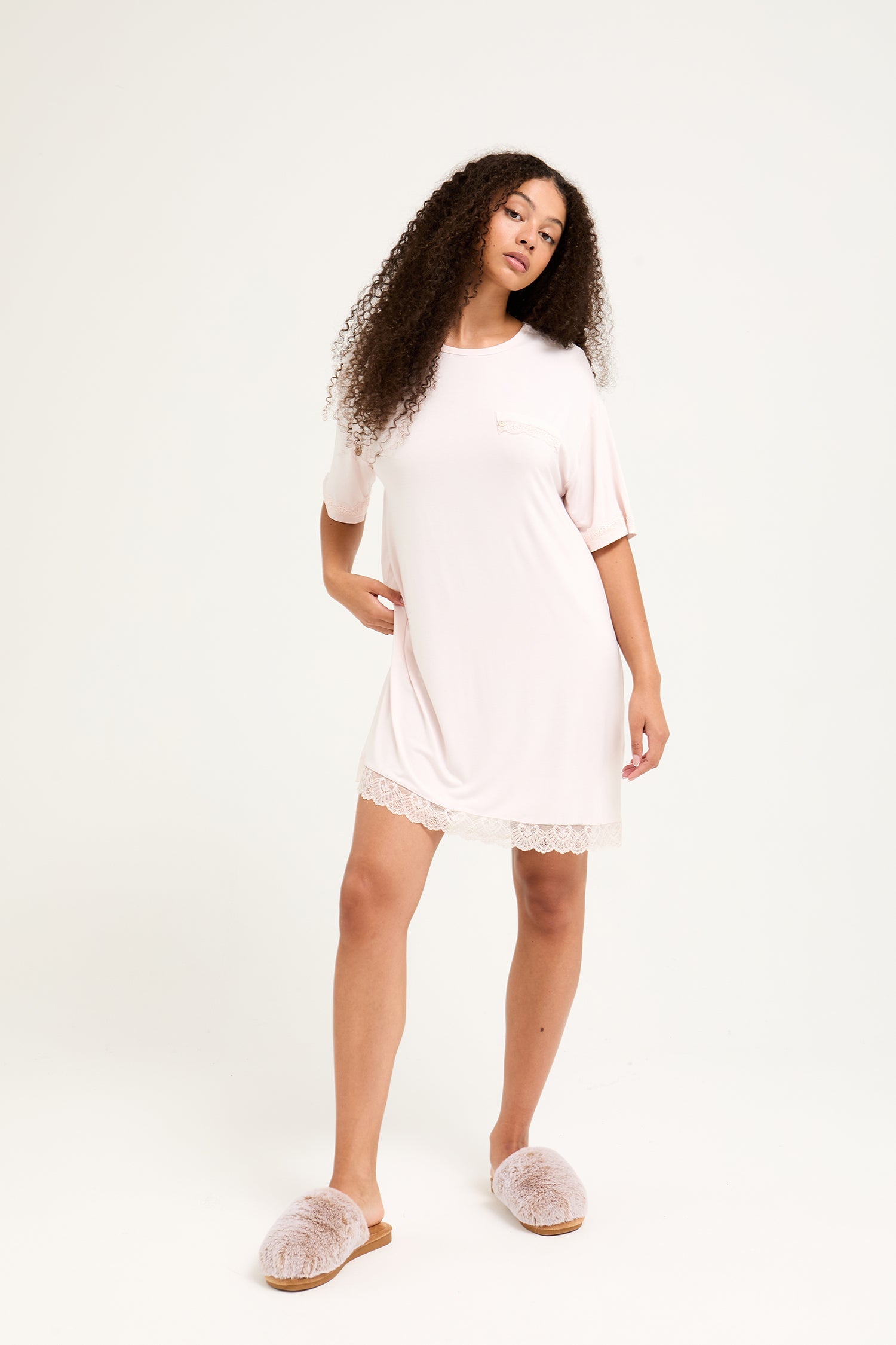 Bamboo Lace Tee Dress in Powder Puff