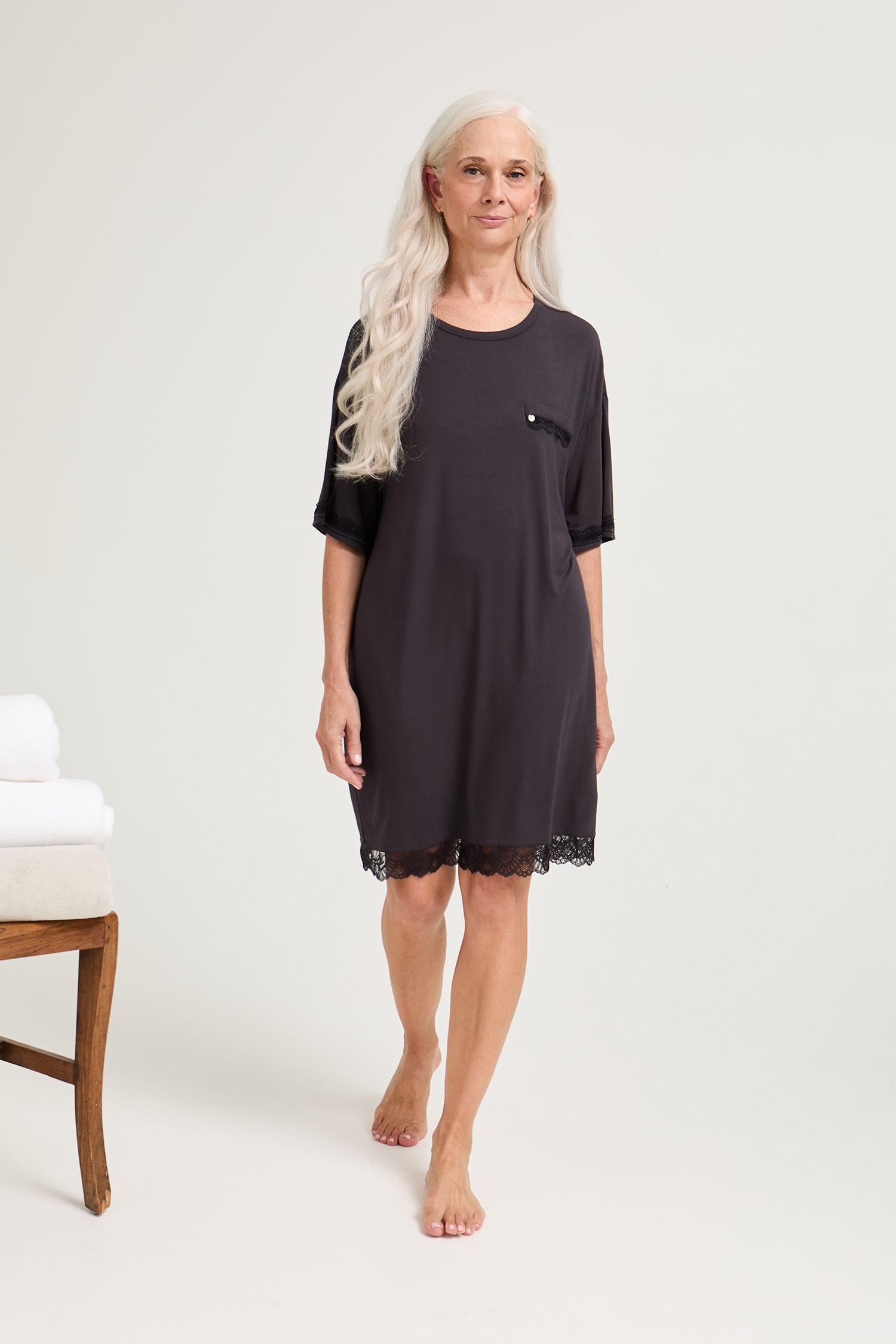 Bamboo Lace Tee Dress in Raven