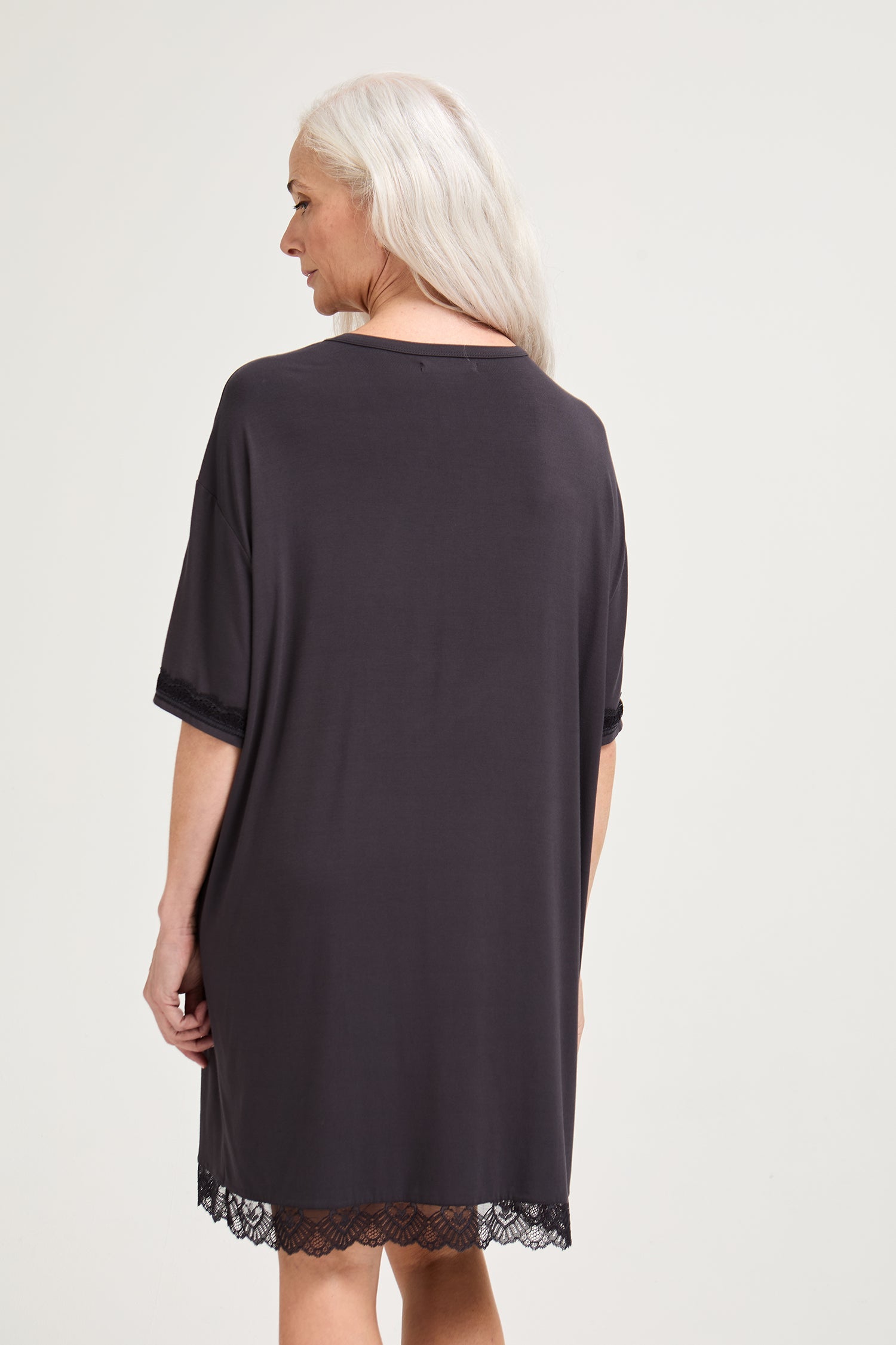 Bamboo Lace Tee Dress in Raven