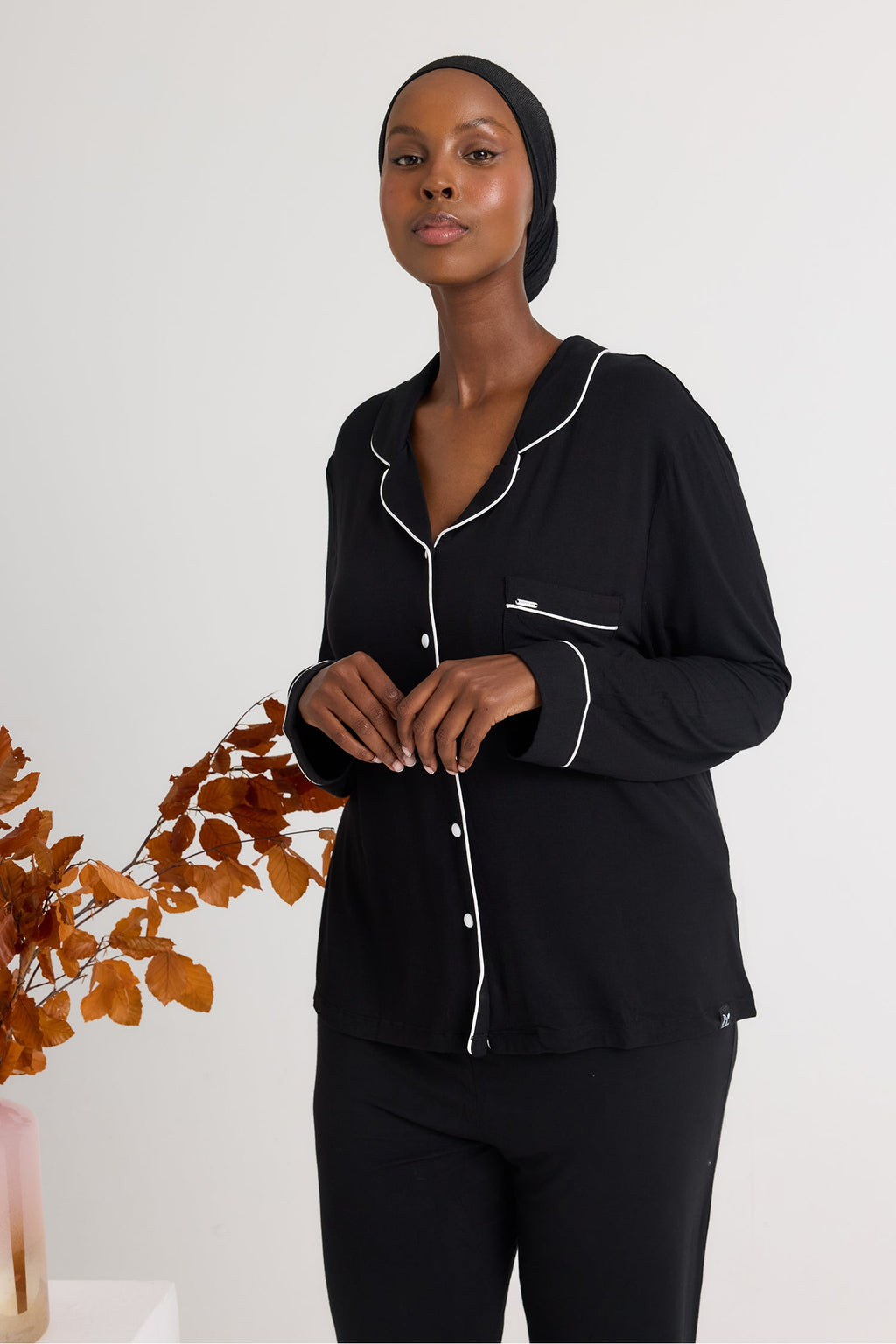 Bamboo Long Pyjama Set in Black