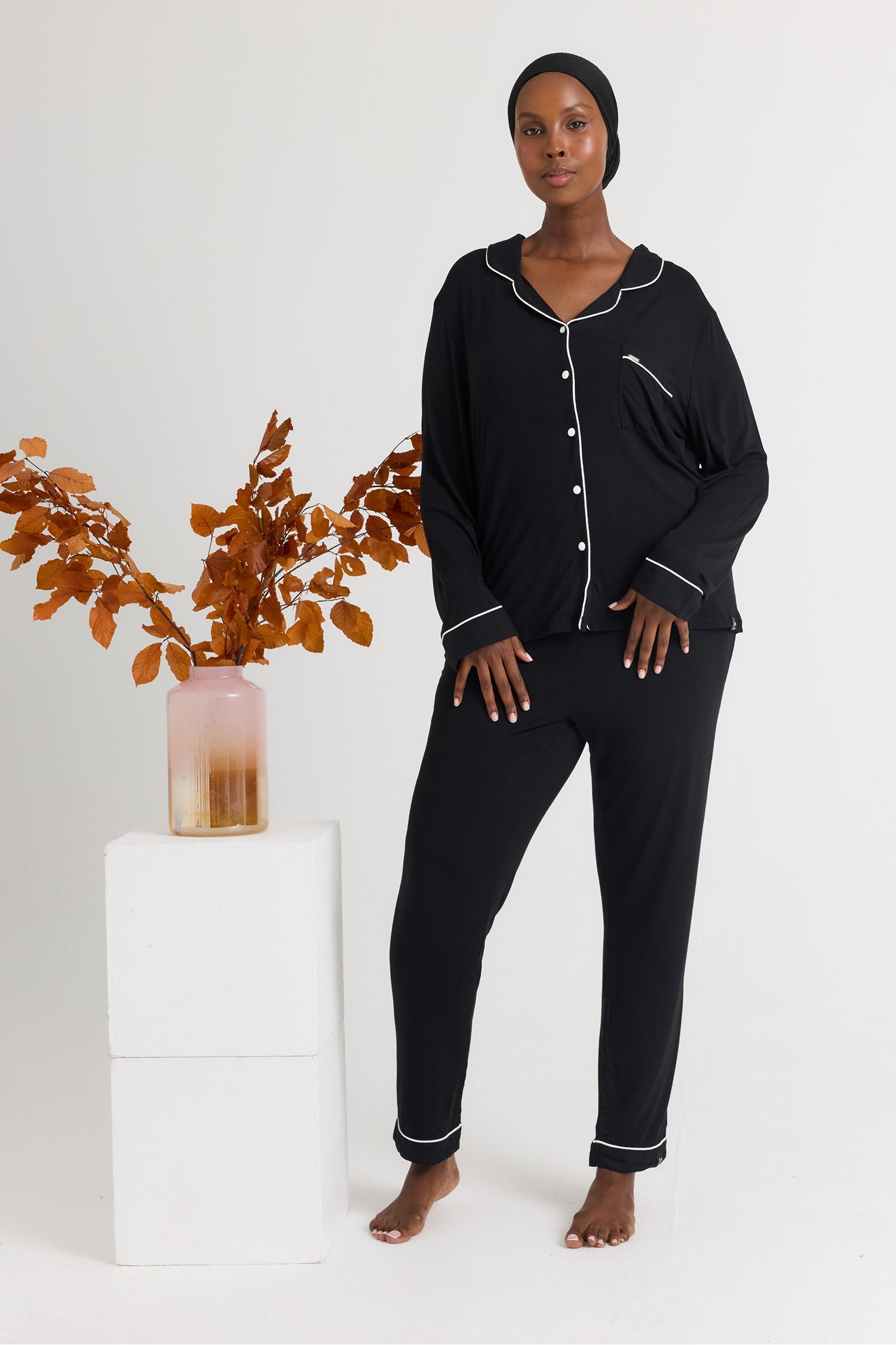 Bamboo Long Pyjama Set in Black