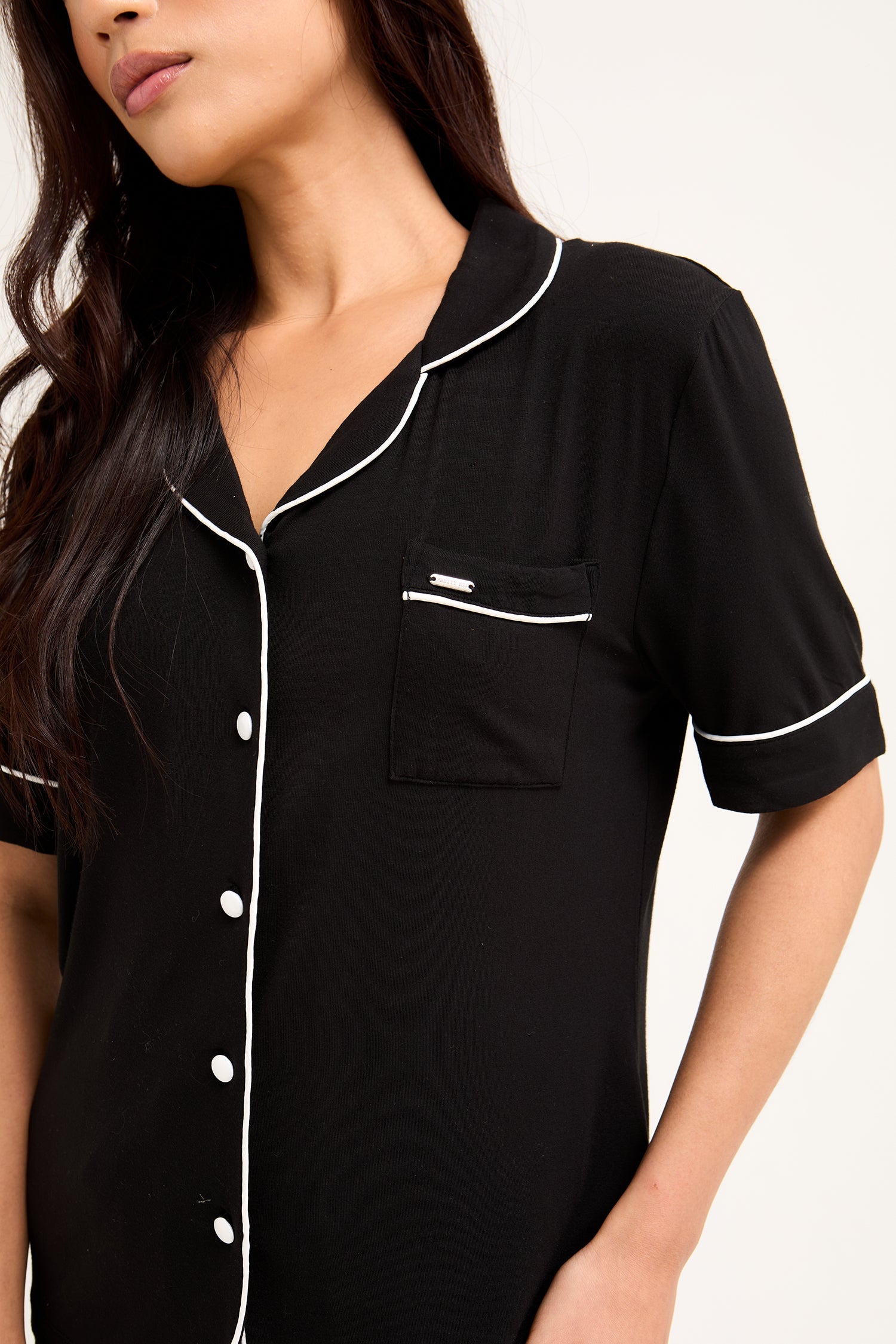 Bamboo Shirt Short Set in Black