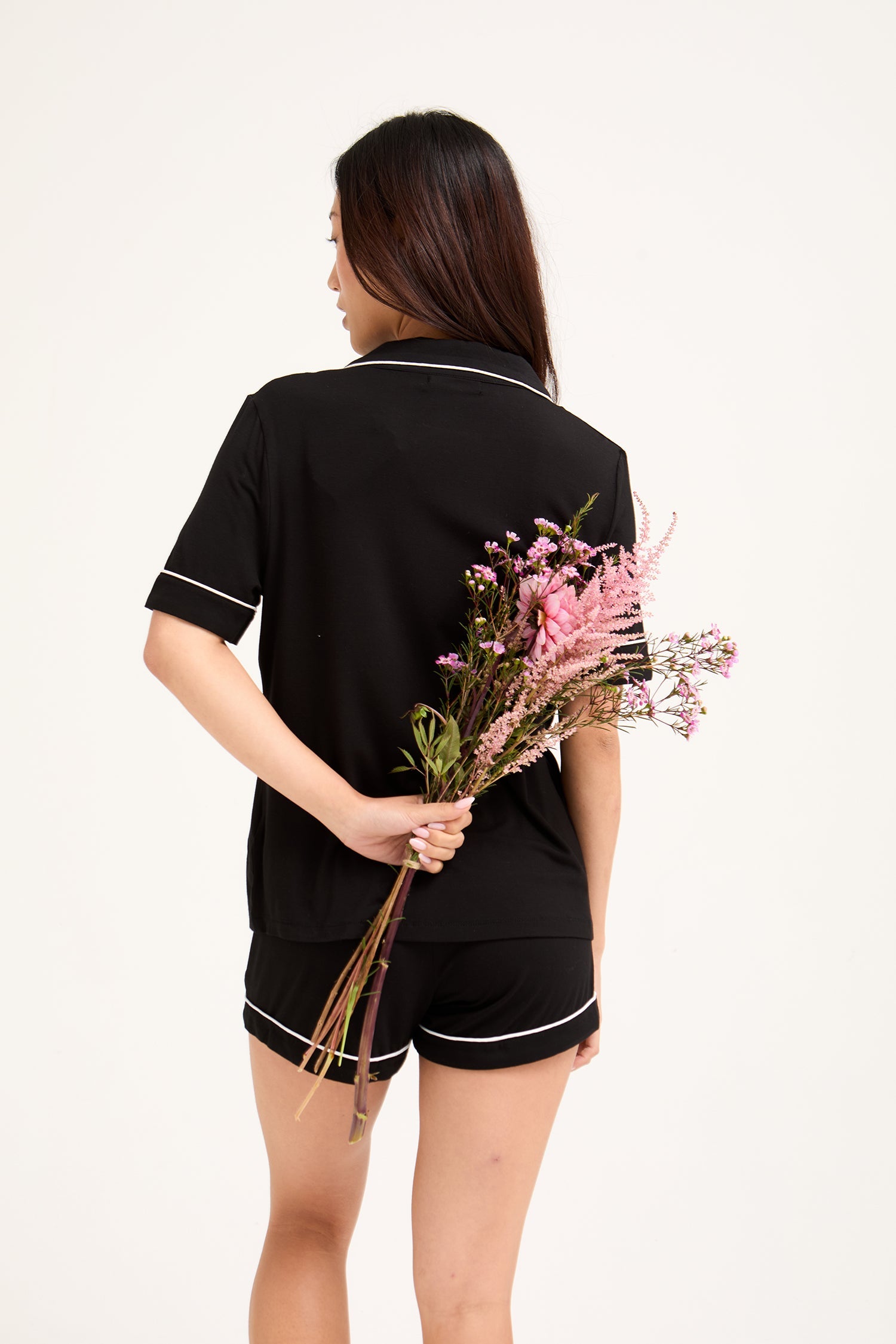 Bamboo Shirt Short Set in Black