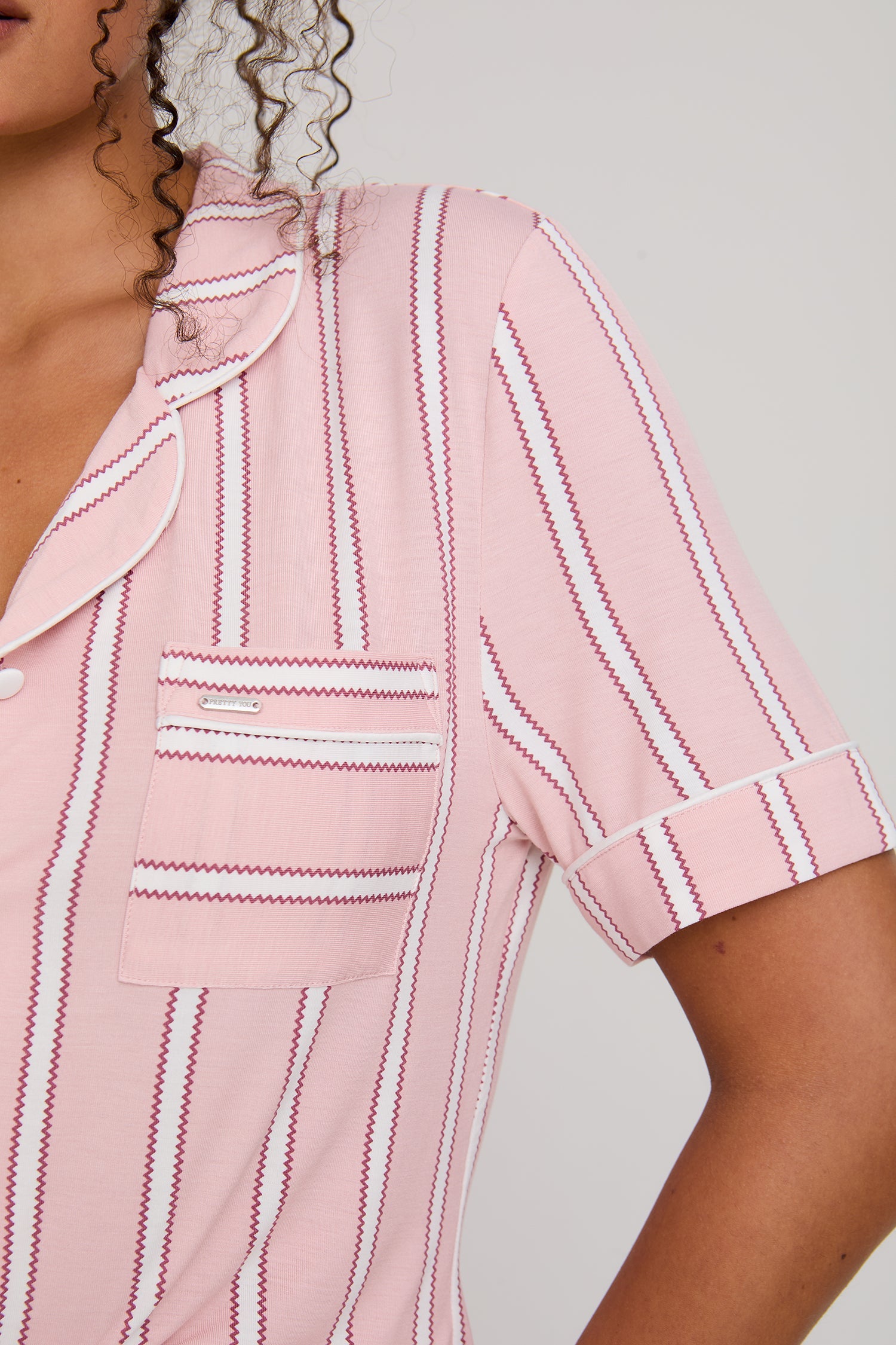 Bamboo Shirt Short Set in Blush Stripe
