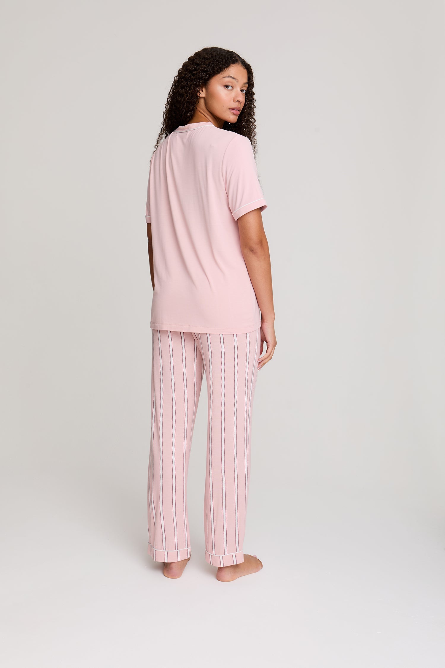 Bamboo Tee and Trouser Set in Blush Stripe