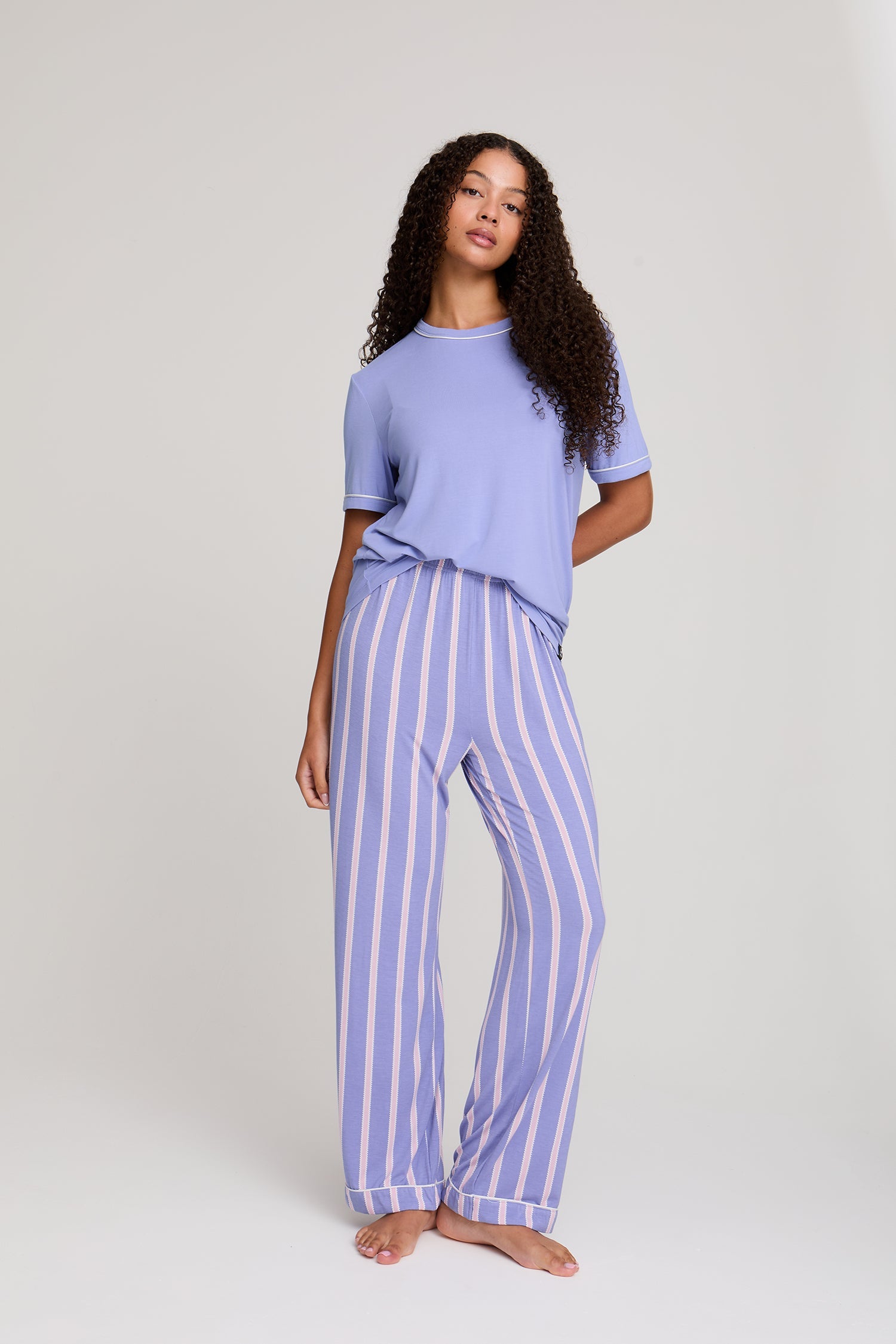 Bamboo Tee and Trouser Set in Heather Stripe