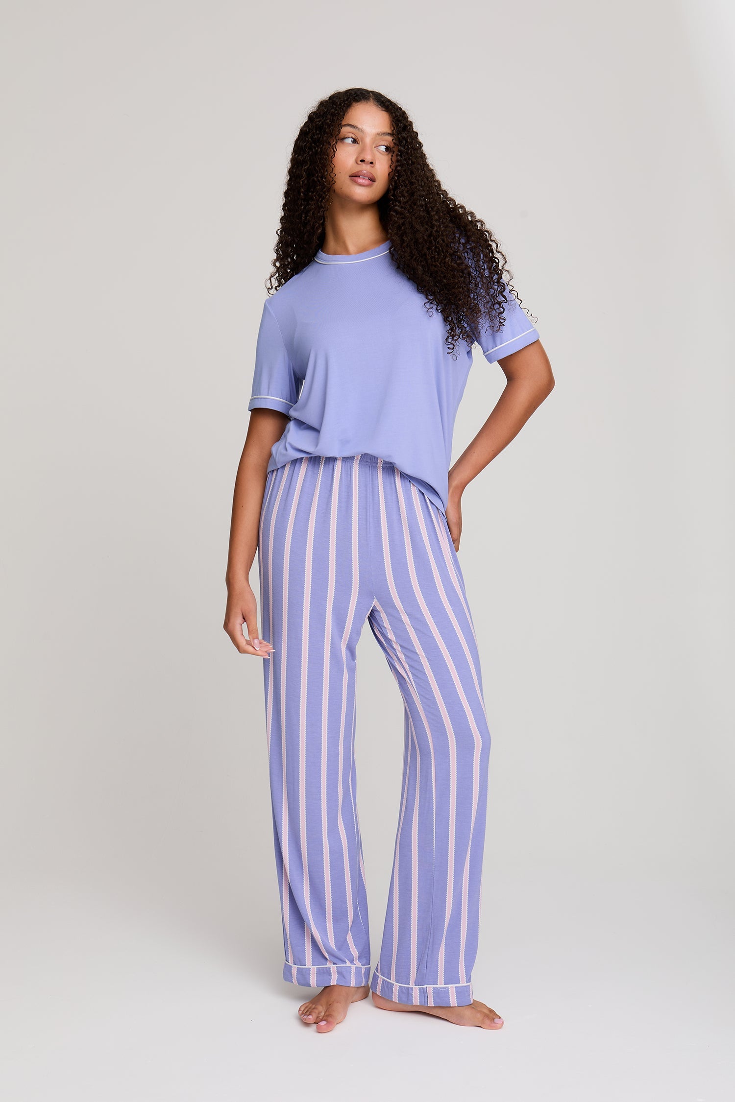 Bamboo Tee and Trouser Set in Heather Stripe