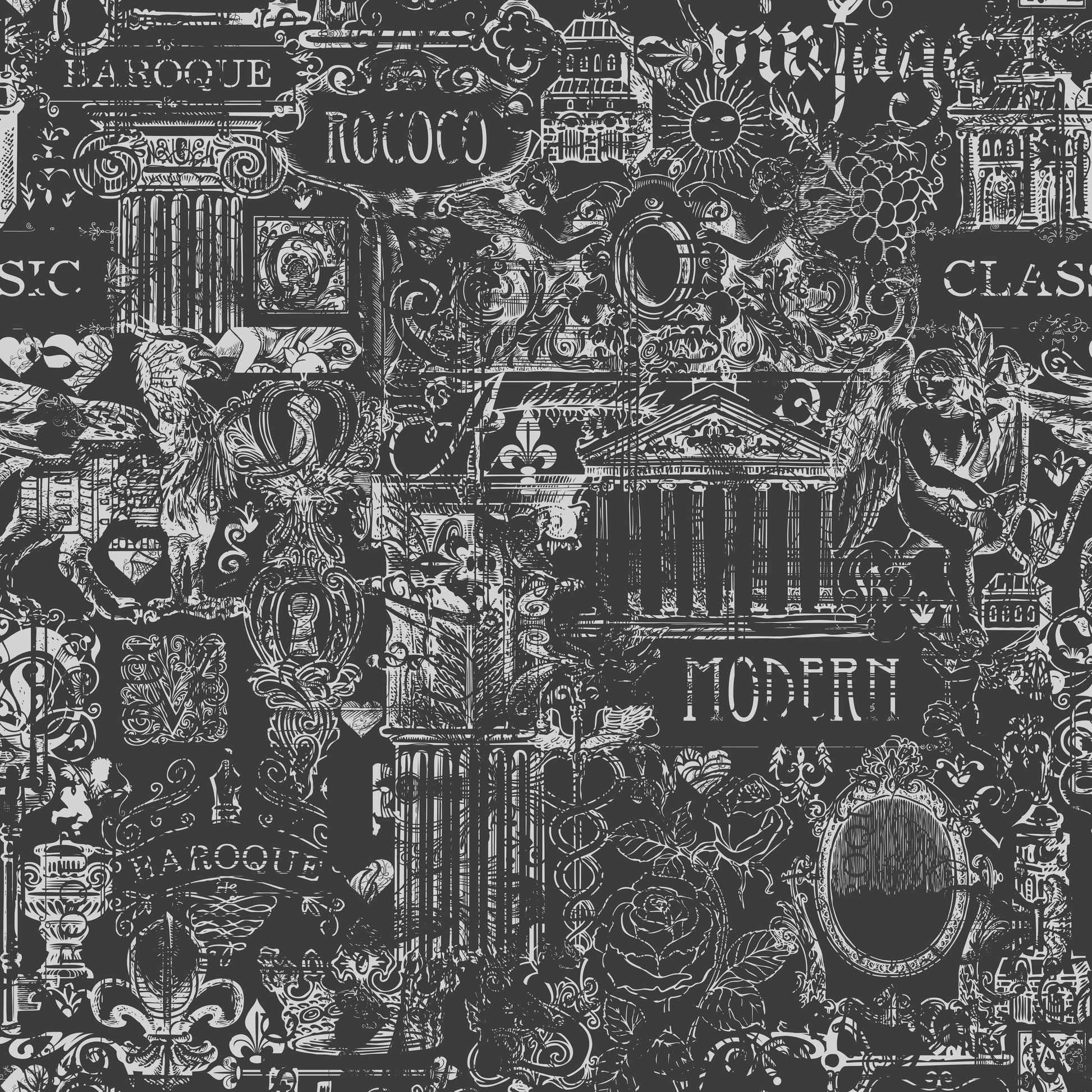 Barozzi Baroque Wallpaper in Black and Blue