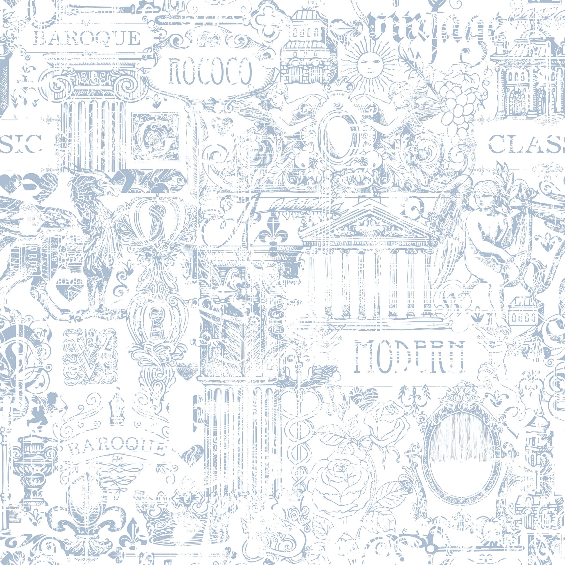 Barozzi Baroque Wallpaper in Black and Blue