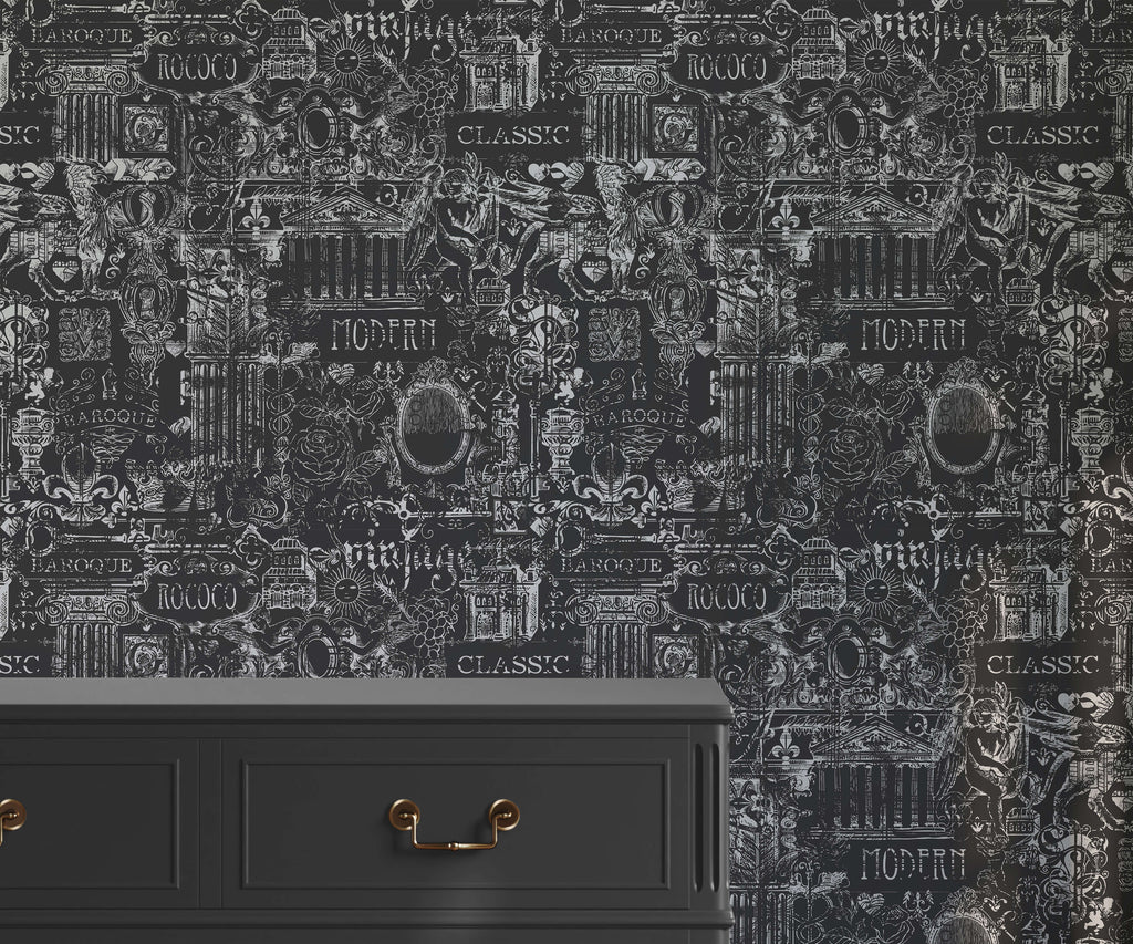 Barozzi Baroque Wallpaper in Black and Blue