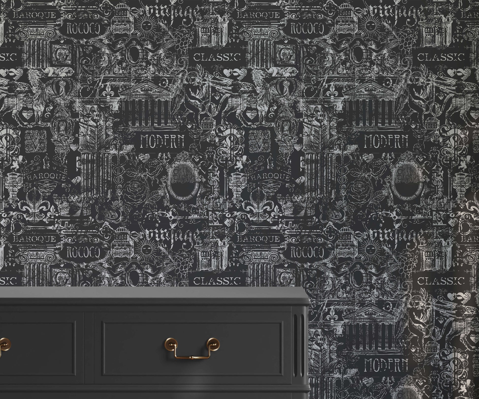 Barozzi Baroque Wallpaper in Black and Blue
