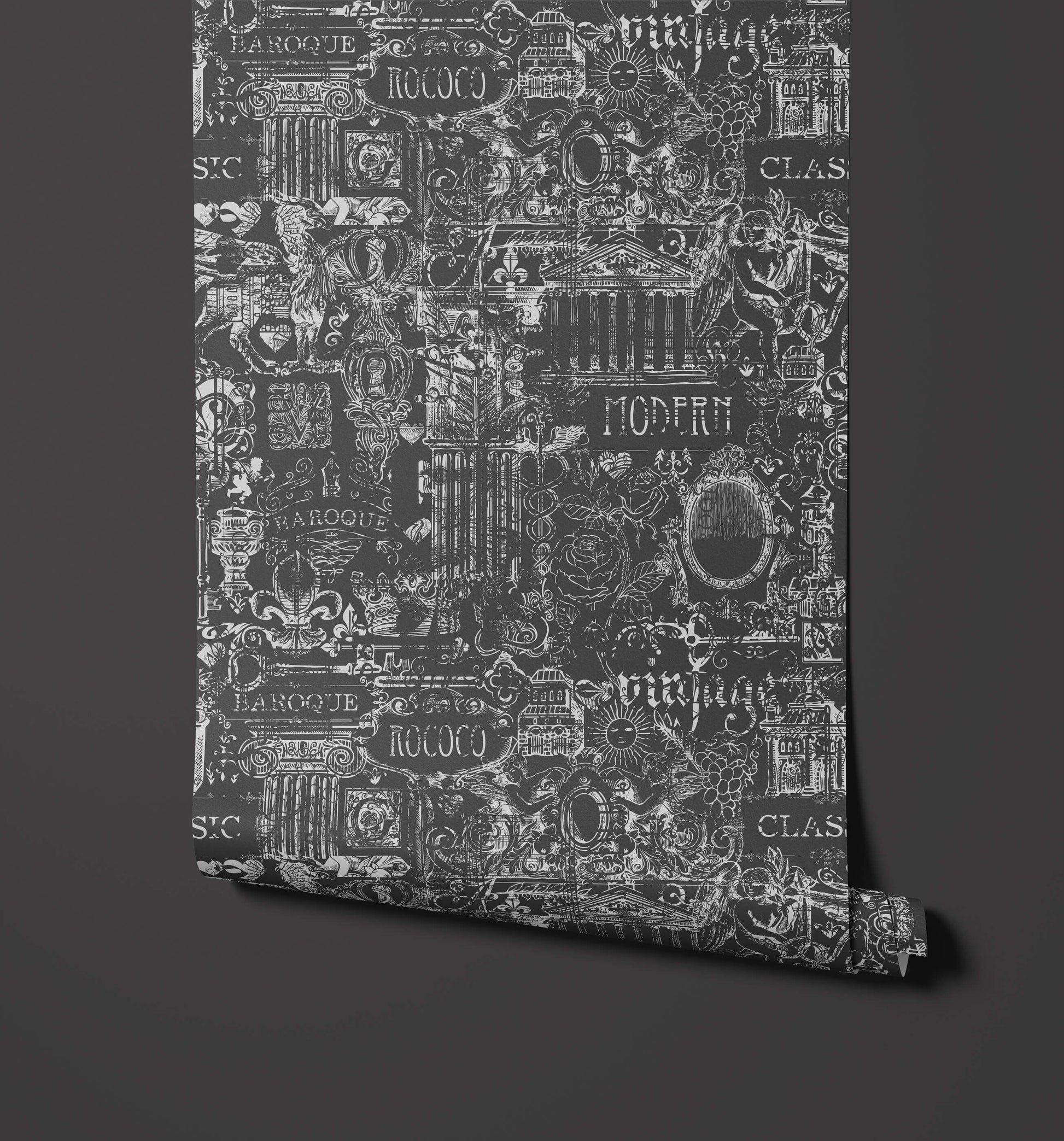 Barozzi Baroque Wallpaper in Black and Blue