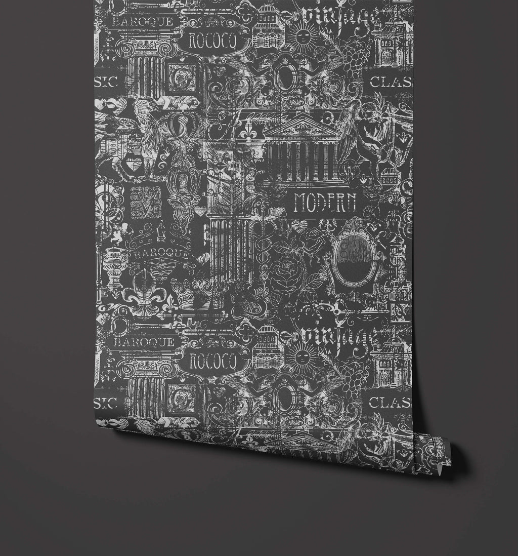 Barozzi Baroque Wallpaper in Black and Blue