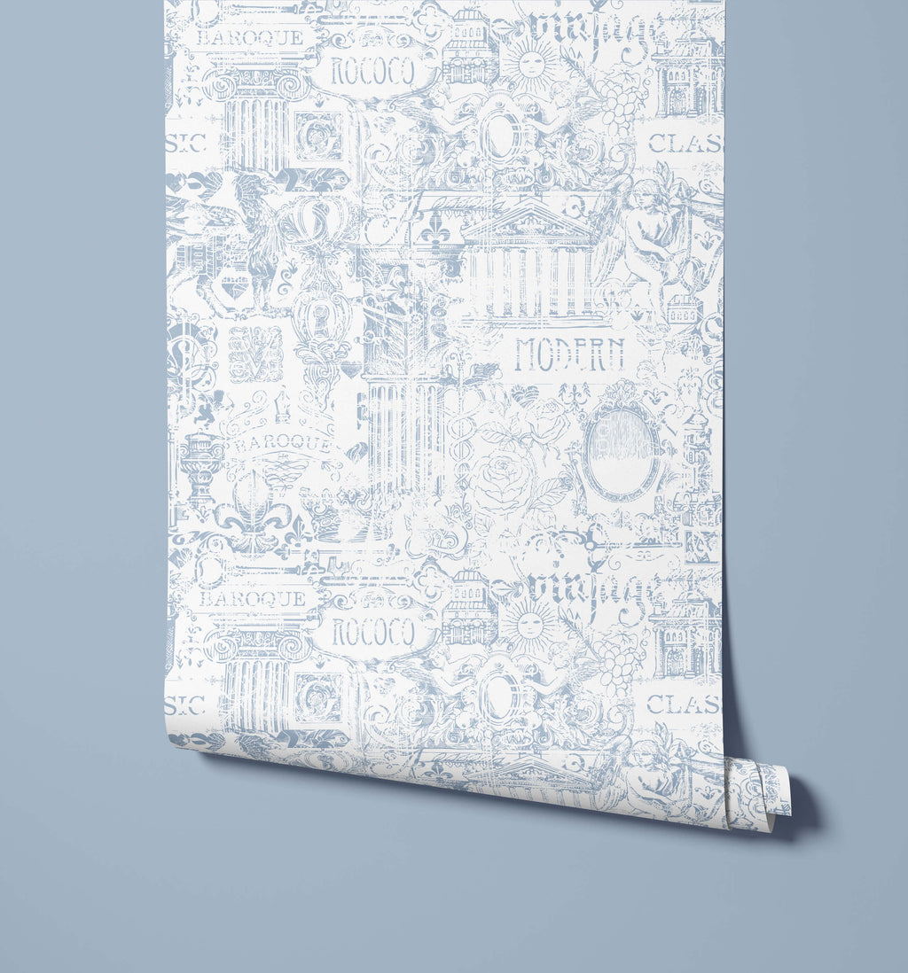 Barozzi Baroque Wallpaper in Black and Blue