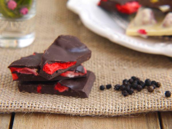 Handmade Berry Peppery 70 Percent Dark Chocolate Shards