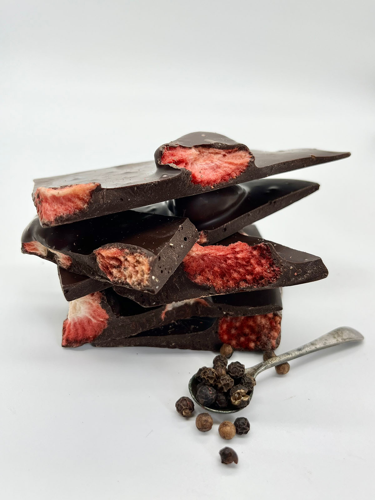 Handmade Berry Peppery 70 Percent Dark Chocolate Shards