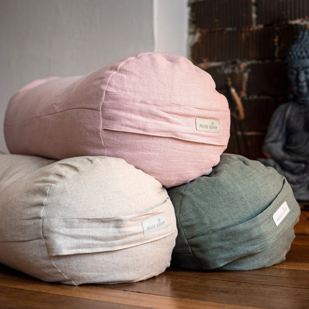 Yoga Bolster Meditation Cushion in Dusty Pink Linen