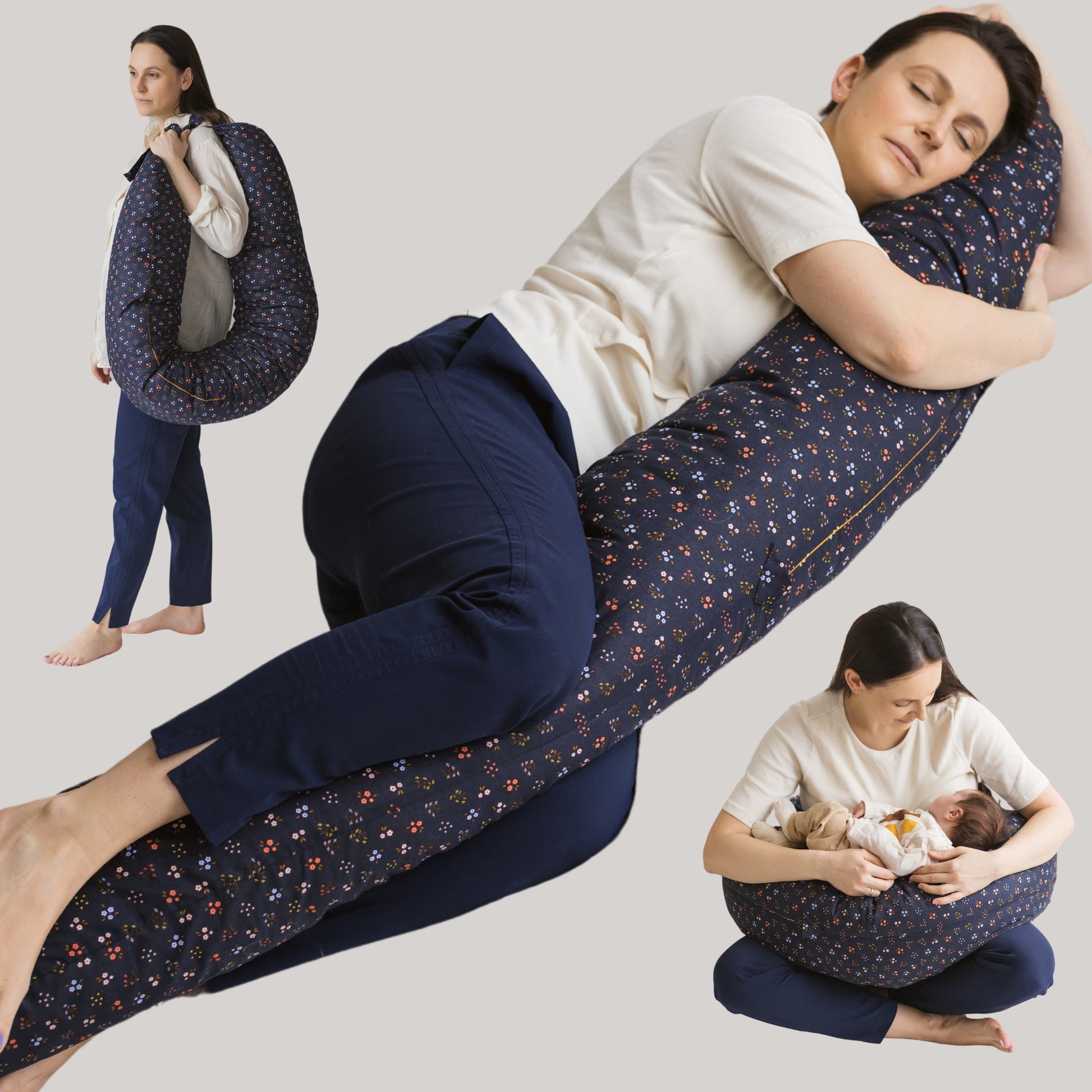 C Shape Nursing and Pregnancy Pillow with Organic Navy Cover