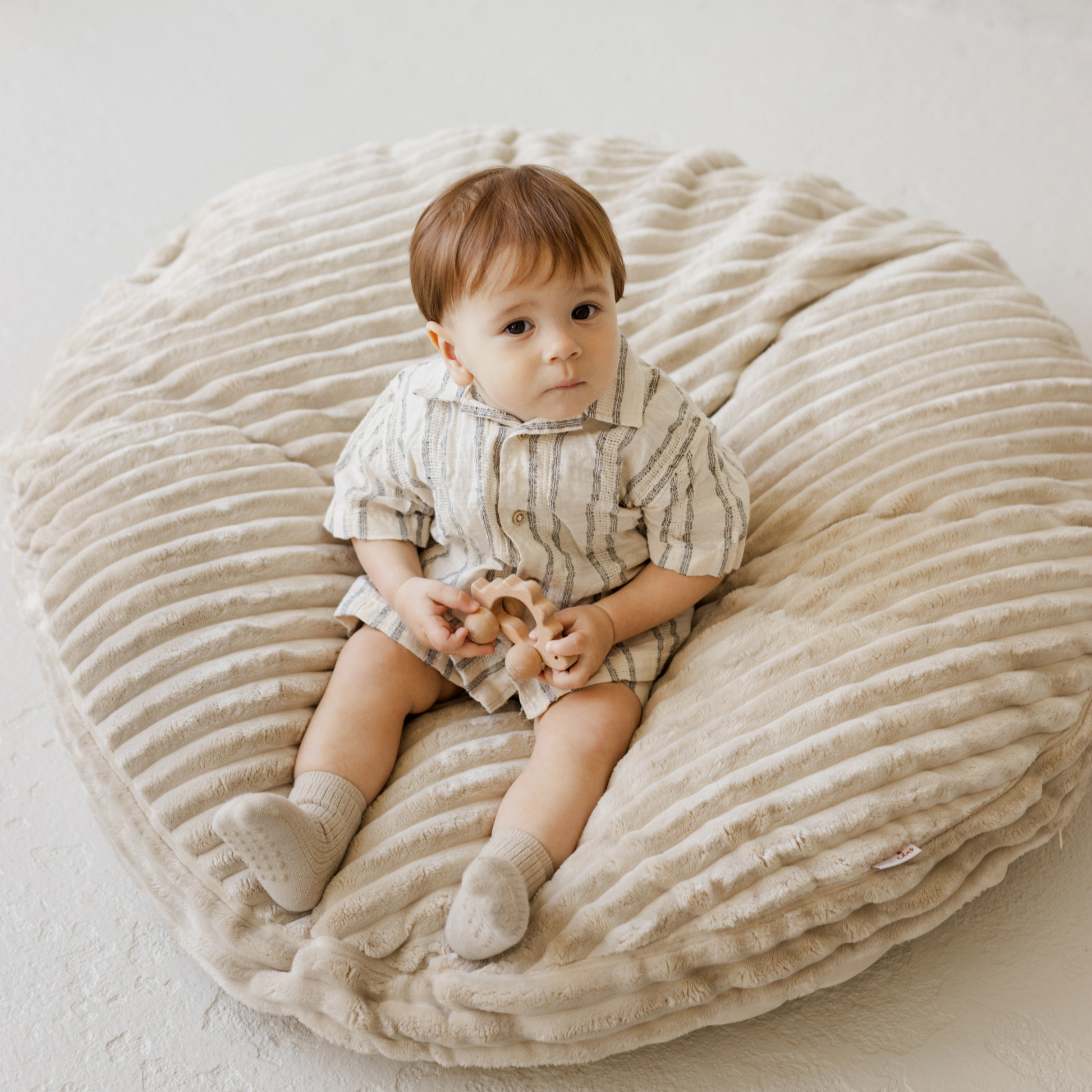 Large Kids Floor Cushion in Soft Ecru Corduroy