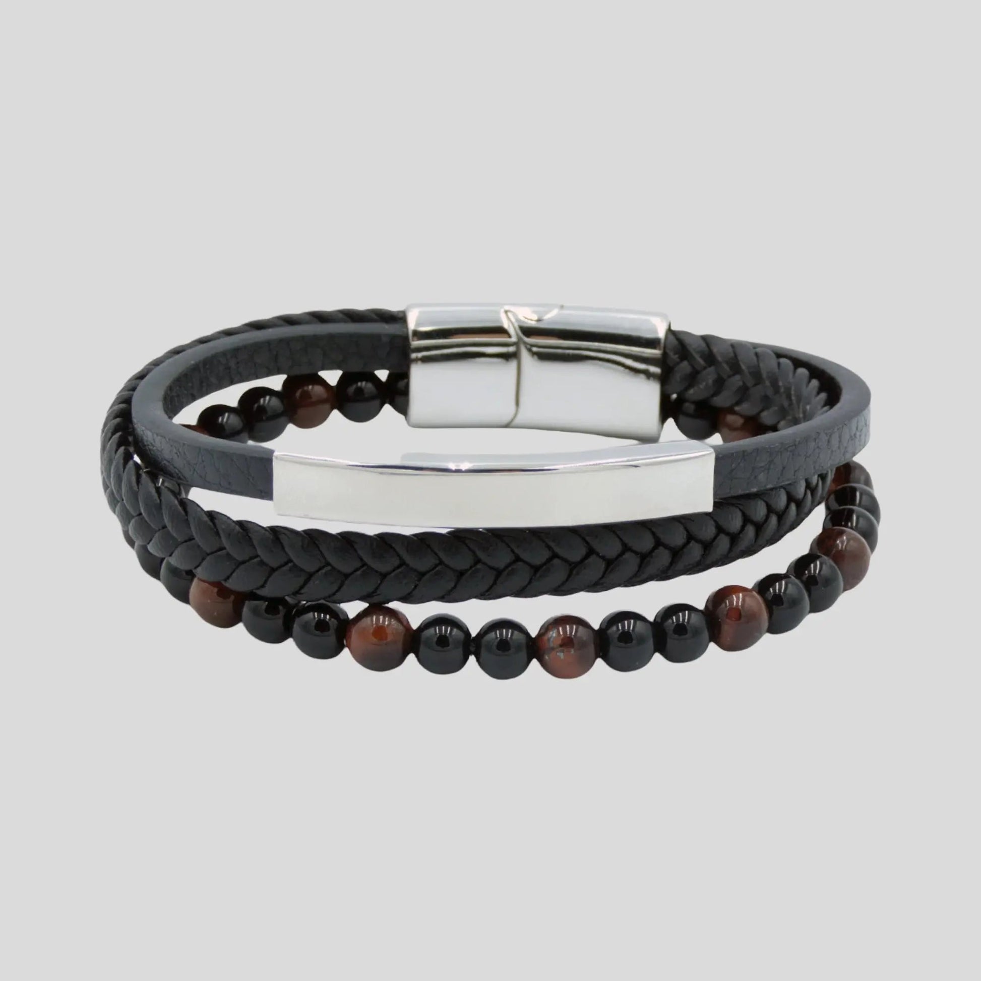 Black Agate and Tiger Eye Multi Bracelet with Silver Clasp