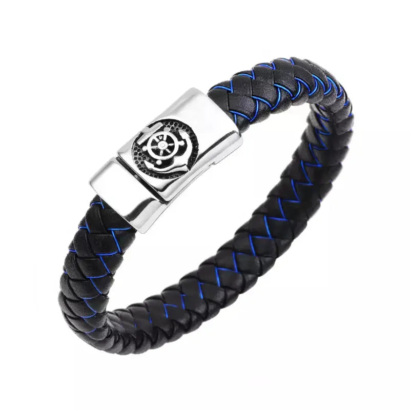Black Anchor Leather Bracelet